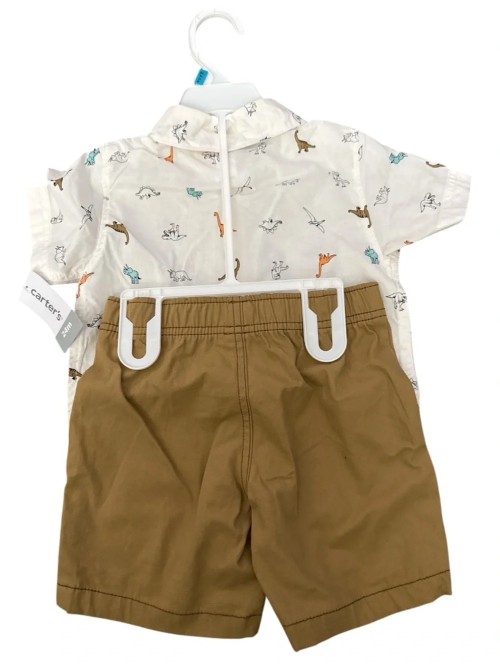 Carter's White Dino Print Button-Down Shirt with Tan Shorts Nwt  24 Months
